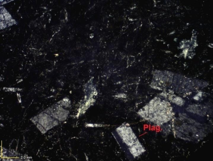 FIGURA 15 - Foto micrografia de amostra de andesito (457/14Q), destacando o plagioclásio. Fonte: Rosin (2015). 5.