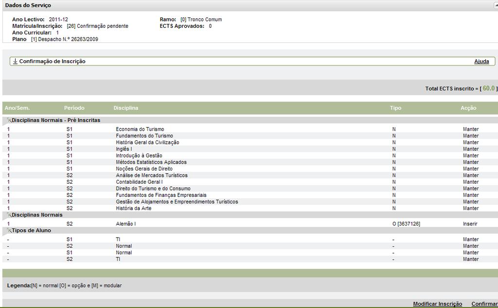 Quando realizares as inscrições nas uc, encontrarás um resumo do teu plano de inscrição, conforme a figura 16.