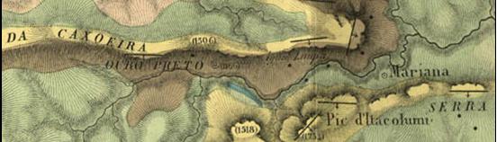 (PISSIS, 1848). Fig. 12 - Corte de sul a Norte depois do Pico do Itacolomi até Antônio Pereira (PISSIS, 1848). / geologia.