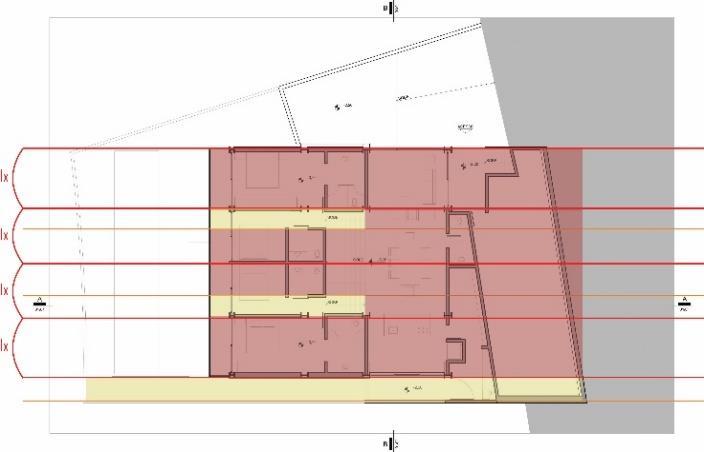 A subdivisão deste módulo permitiu organizar a circulação e os elementos irregulares da planta, como os banheiros e a varanda