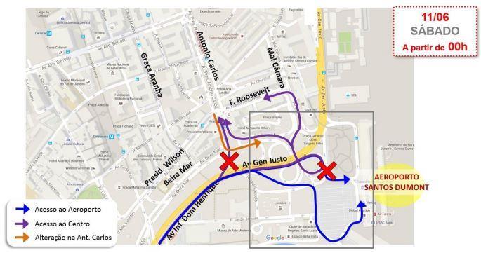 gl/ebws3i Novo acesso ao Santos Dumont para operação do VLT Carioca O acesso às áreas de embarque e desembarque do Aeroporto Santos Dumont sofreu alterações no dia 11 de junho, como parte do processo