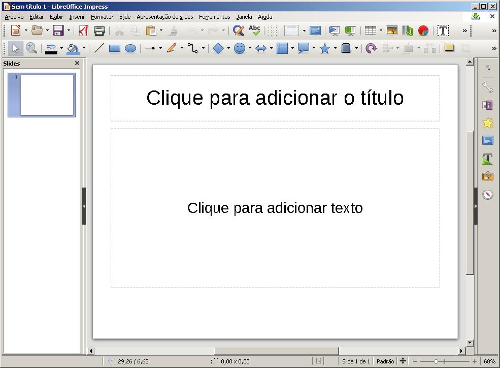 Janela do LibreOffice Impress Barra de título Barra de menu Barras de
