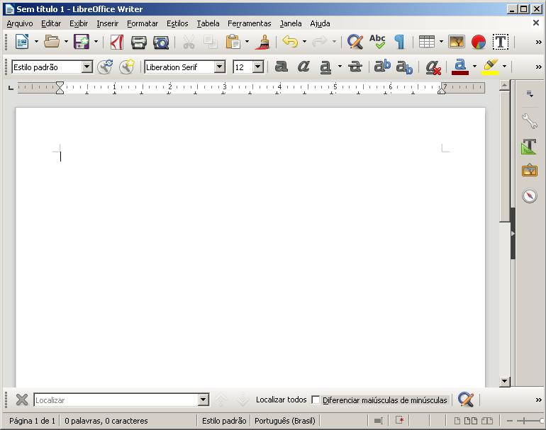 Janela do LibreOffice Writer Barra de título Barra de menu Barras de ferramentas