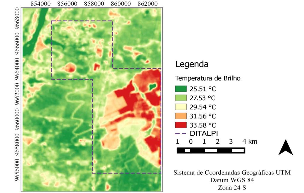 4. Conclusões Figura 4. Temperatura de brilho da área de estudo.