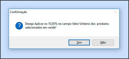 Clique em SIM e o sistema irá fazer a atualização, para finalizar a operação clique em Confirmar F10 e o sistema vai dar a possibilidade de se imprimir um relatório com as informações da atualização.