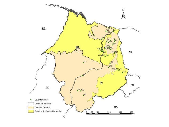Figura 1. Cobertura de levantamentos no Piauí e Maranhão.