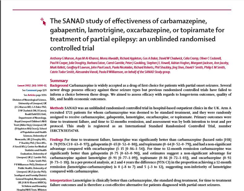 Lancet 2007, 369: 1000-15 LMT é clinicamente melhor do que a CBZ, a droga standard, em relação ao tempo