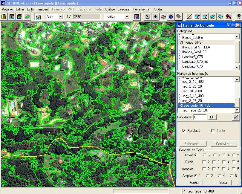 3.5.1 Segmentação das imagens Nas áreas onde os limites do PARNASO entram em conflito com a área urbana, foram executadas outras 4 Na etapa de segmentação a imagem é dividida em segmentações em áreas