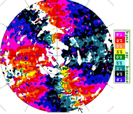 divergência/convergência, perpendiculares ao escoamento do ambiente produzidas por uma circulação transversa, são representadas por uma linha de velocidade radial zero, ou seja, tangencial ao radar.