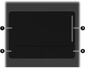 1 Utilização de dispositivos apontadores Componente Descrição (1) TouchPad* Move o cursor e seleciona ou ativa itens na tela.