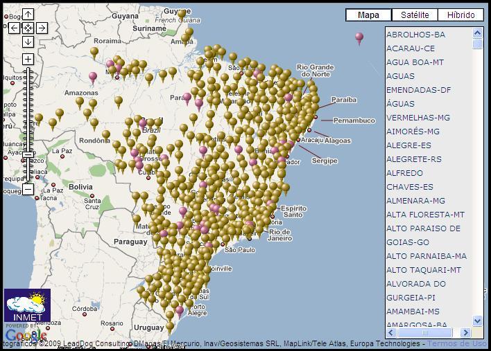 Estações no Brasil Número considerável de estações meteorológicas e