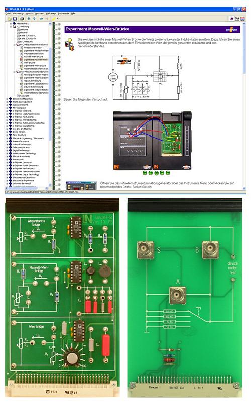 4 Curso - Tecnologia de medição 4: Medição no circuito RLC SO4204-8D 1 Curso de técnicas e pontes de medição 1 placa de experiências com pontes de Wheatstone, Maxwell- Wien e Wien ajustáveis 1 placa