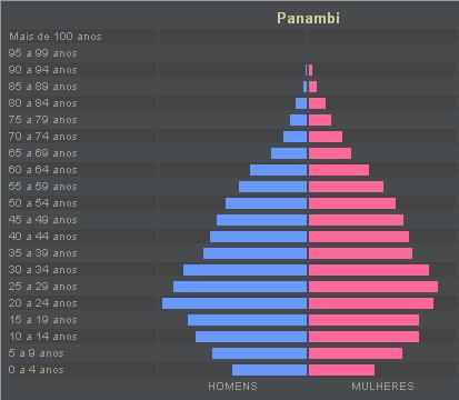 14 Tabela 2 População por faixa etária e sexo Fonte: IBGE, 2010 Nesta pirâmide, pode-se observar que a população de Panambi concentra-se na faixa etária dos 20 aos 34 anos de idade o que pode estar