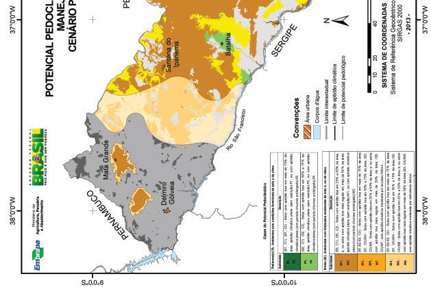 Mapa do potencial pedoclimático para a cultura do milho, manejo com média tecnologia