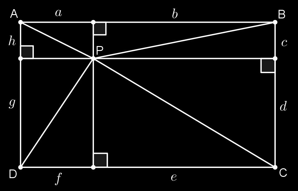 Temos, portanto: PA + PC = (a + h ) + (d + e ) = (a + d ) + (h + e ) = ( f + g ) + (c + b ) = PD + PB = PB + PD. 16.