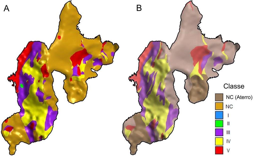 Figura 04: A) Visão em planta do modelo geomecânico leapfrog ; B) Mapa