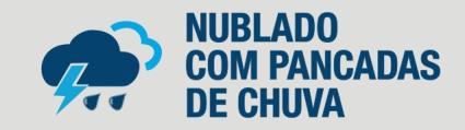 TERÇA (24): Há condição de chuva fraca a moderada isolada, principalmente nos períodos da madrugada e da manhã. A máxima deve ser de 26 C e a mínima de 16 C.