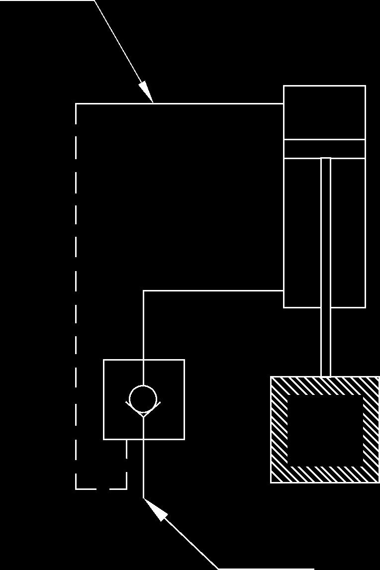 O fluxo pode passar através da válvula, da via de saída para a via de entrada, desde que a pressão no piloto seja suficiente para manter o pistão da haste acionado.
