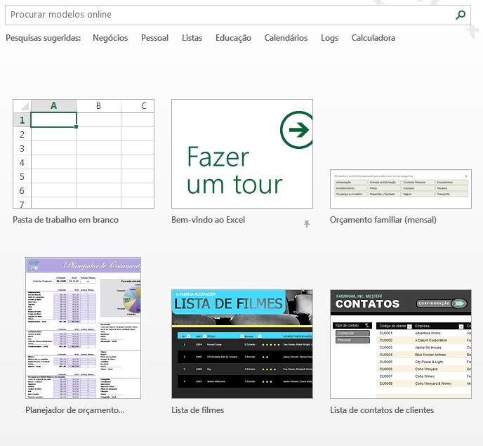 Tela inicial (ou tela de boas-vindas) Aqui você encontra os modelos prontos de planilhas, caso deseje baixar algum.