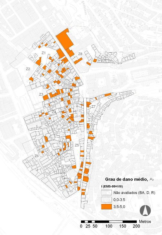 SÍSMICA 2010 8º CONGRESSO DE SISMOLOGIA E ENGENHARIA SÍSMICA 9 As distribuições de dano nas fachadas da Baixa de Coimbra apresentam valores entre 1.21 e 3.