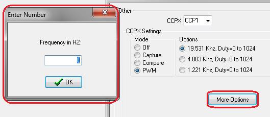 PWM Configuração no compilador Em More Options,