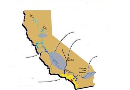 O aqueduto da Califórnia Banca de água, transferência e armazenamento Aqueduto de Los Angeles Aqueduto de Califórnia Aqueduto do Rio Colorado Água subterrânea e Reciclagem 1.