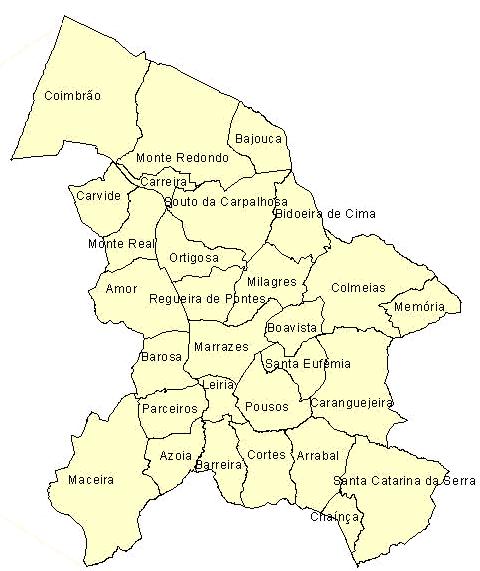 1. LOCALIZAÇÃO O concelho de abrange uma área de aproximadamente 565 Km², correspondente a um território administrativamente dividido em vinte e nove freguesias: Amor, Arrabal, Azóia, Barosa,
