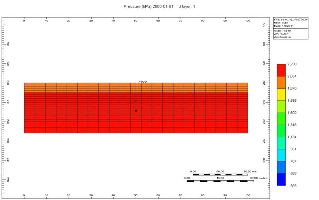 Materiais e métodos A Figura 4.2 apresenta a pressão de referência que é de aproximadamente 2100 KPa, ou seja, 304,57 psi @ 200 m de profundidade. Figura 4.2 - Pressão de referência kpa 4.2.2 Modelo de Fluido proposto Neste estudo, a modelagem de fluidos foi realizada utilizando um óleo da região Nordeste do Brasil, ajustado em seis pseudo-componentes.