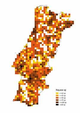 Figura 1: Distribuição das quadrículas com pelo menos uma visita sistemática em 2015/ 2016 em Portugal Continental.