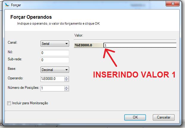 Figura 15 - Forçando operando Após clicar em OK o estado da primeira entrada e da primeira bobina de saída é alterado para ON como mostra a Figura 16.