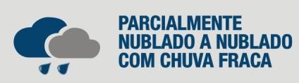 No domingo (15/10), o tempo continuará instável, com previsão de céu nublado a encoberto e chuva fraca a moderada, em locais isolados, e em qualquer momento do dia.