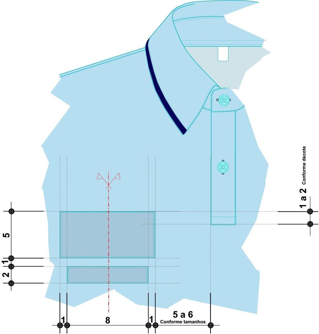 PORMENOR P7: Frente do lado direito, com cotagem da aplicação dos velcros para distintivos hierárquicos e identificação pessoal Velcro lado