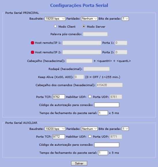 PÁGINA INTERNA MENU PORTA SERIAL Exibe e permite a alteração das interfaces seriais (RS-232) do conversor.