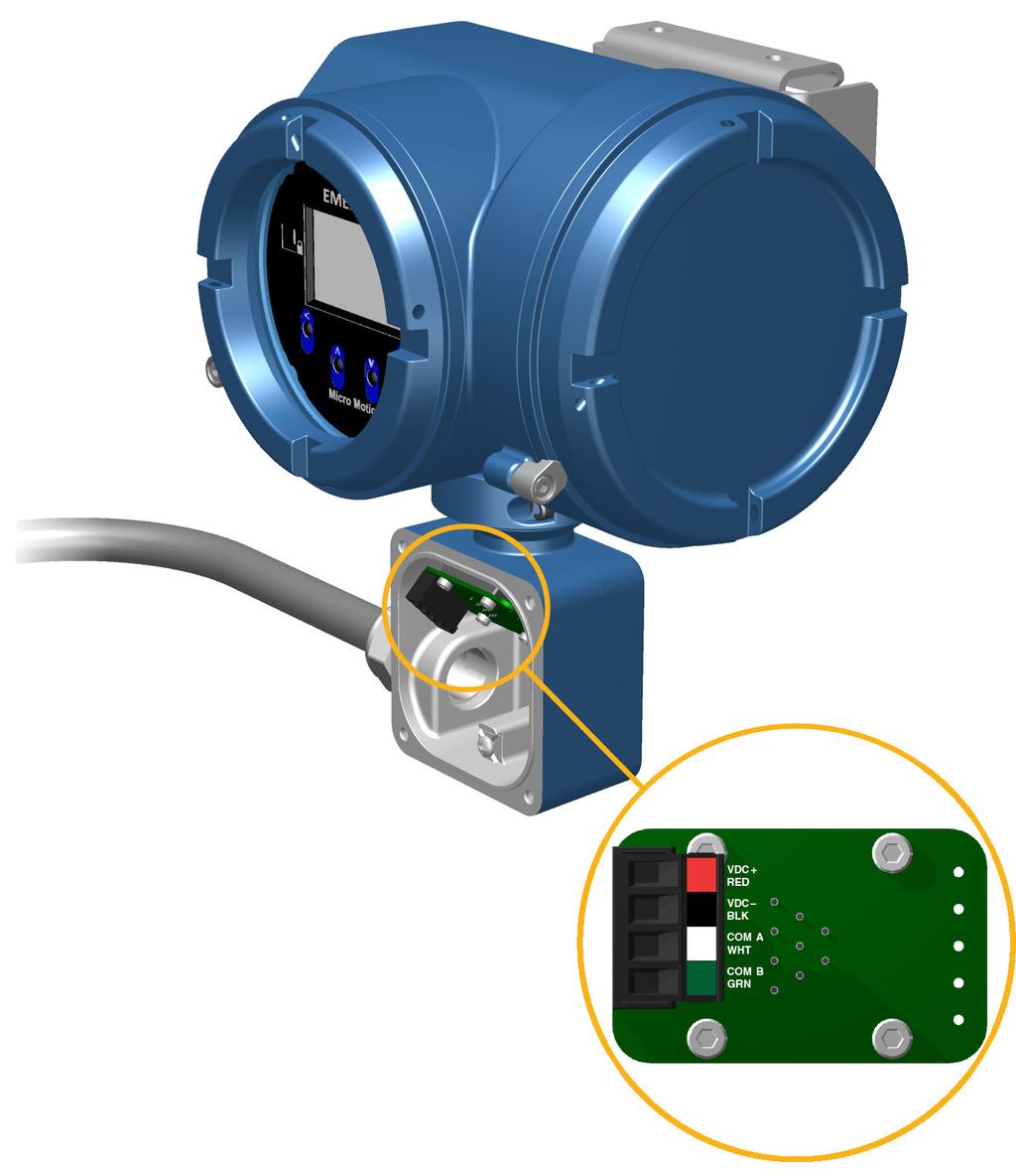 Montagem e fiação do sensor 2. Conecte o cabo de fiação do sensor ao compartimento de fiação do transmissor. Figura 2-6: Passagem da fiação do sensor 3.