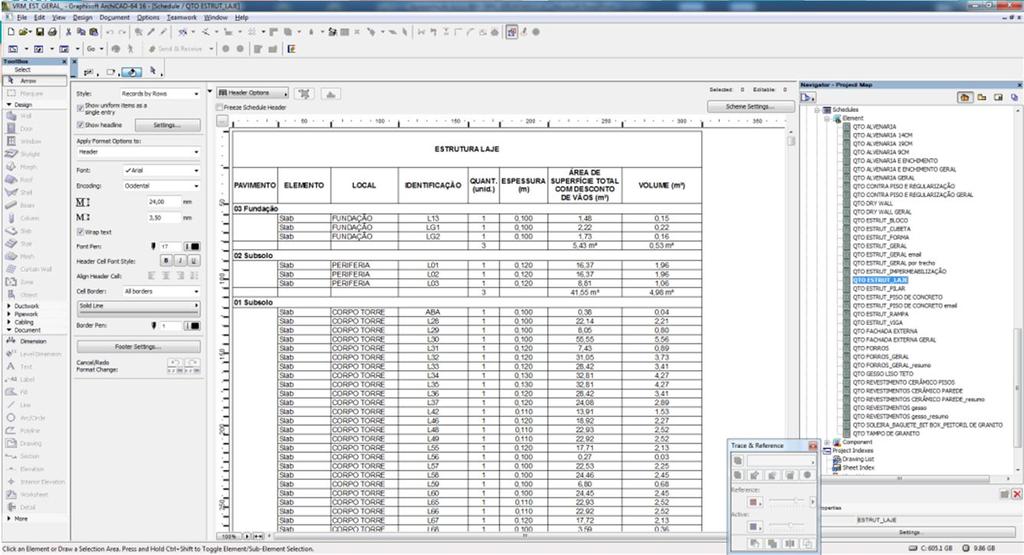 TABELA DO ARCHICAD