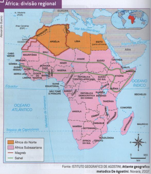 Texto 3 - África: Regionalizações, aspectos econômicos e sociais Existem diferentes critérios para regionalização do continente africano.