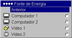 Também permite a seleção de uma Fonte de energia padrão e ativa ou desativa a Fonte autom.