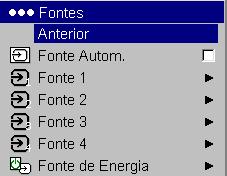 não está marcada, o projetor define como padrão a fonte selecionada em Fonte de energia. Se nenhuma fonte for encontrada, será exibida uma tela em branco. Quando a opção Fonte autom.