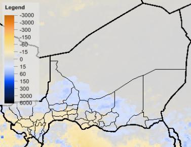 Em geral, o desempenho das precipitações no período de Maio a Julho foi relativamente bom na parte ocidental do Níger, enquanto as partes Sul, Central e do Leste receberam precipitações abaixo da