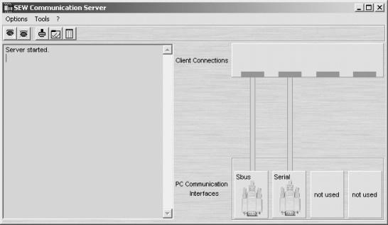 4 I Planejamento de projeto e colocação em operação Planejamento de projeto com software MOVITOOLS-MotionStudio Configurando a interface de engenharia O servidor de comunicação SEW SECOS é iniciado