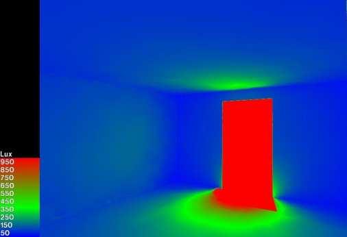 de inverno e verão foram obtidas através do software Desktop Radiance, imagens realísticas falsecolor com o nível de iluminância das fachadas