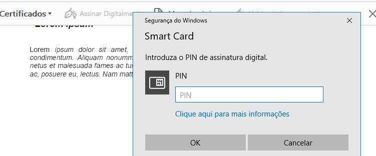 De seguida pede o PIN E após inserir corretamente o PIN