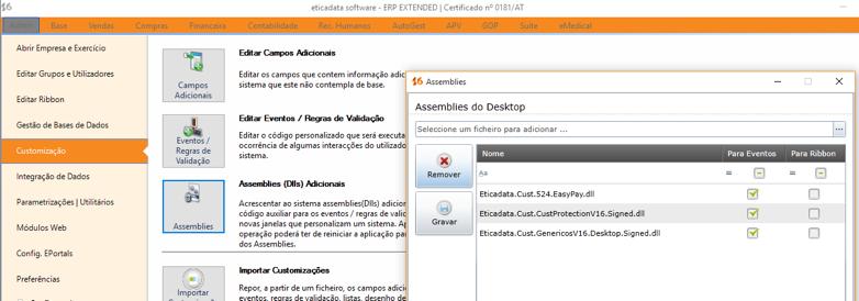 Através da funcionalidade de importação de customizações, disponível no eticadata ERP através do separador Admin / Customizações, importar o ficheiro Cust.xml contido no ficheiro zip. 6.