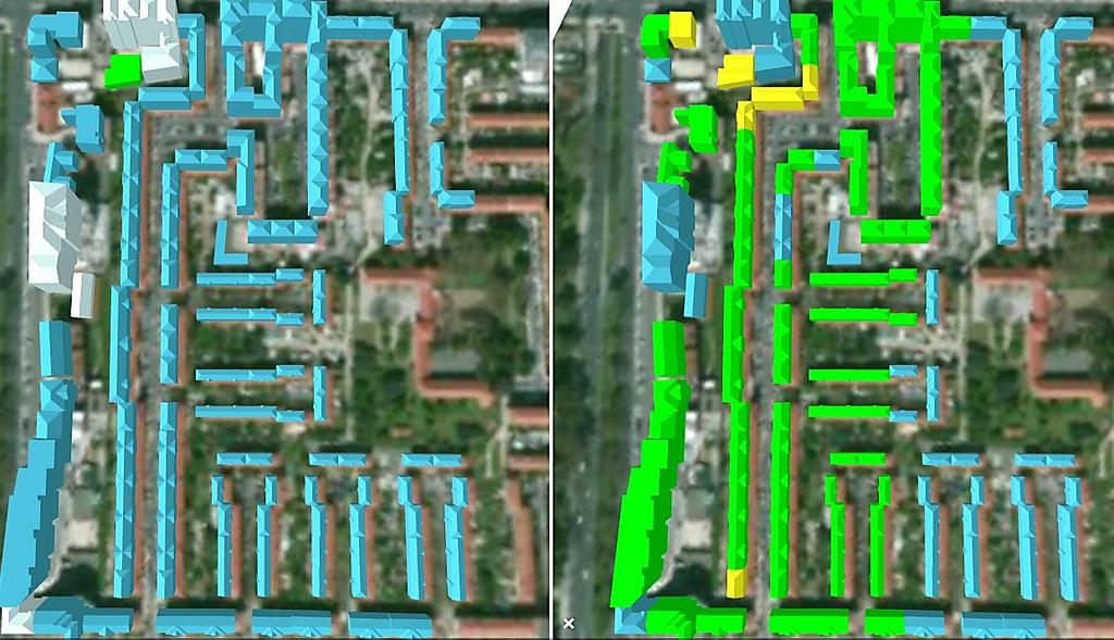 5.3. Área de Teste Alvalade Os cálculos efetuados para a zona de Alvalade encontram-se na Tabela 5.4. Tabela 5.4: Edifícios que sofrerão diferentes graus de danos consoante o cenário de sismo na zona de Alvalade.