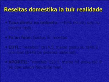 direta no indireta: ~40% estadu selu ba estadu rasik. Fa an foos: Gastus liu reseitas EDTL: reseitas t$14.