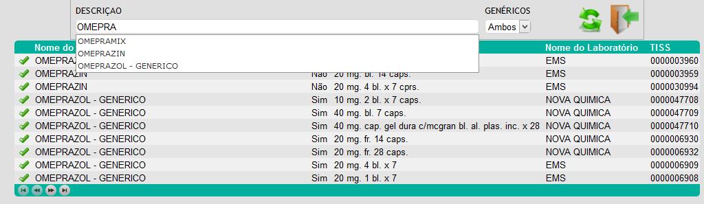 Para pesquisar um medicamento, clique no ícone a seguinte tela: e o sistema mostrará Figura 28. Tela para pesquisa de medicamentos.