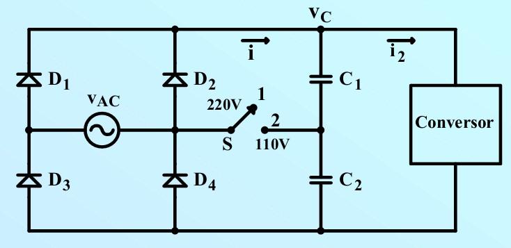 RETIFICADOR Retificador dobrador Utilizado para manter aproximadamente a mesma tensão de barramento com tensões de 110V e 220V na entrada.