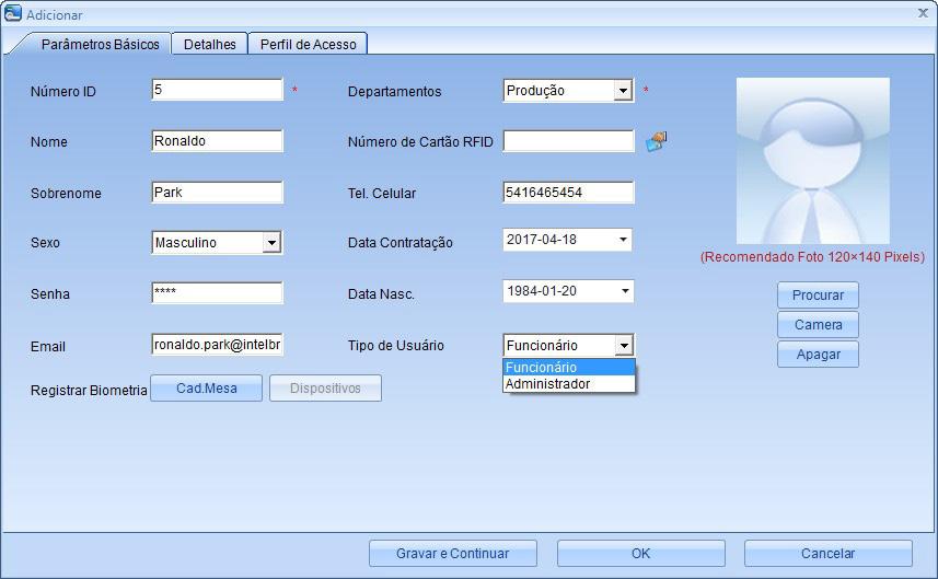 5. Adicionando usuários Nesta seção, são cadastrados e configurados os usuários que irão compor o banco de dados do sistema de controle de acesso, bem como os departamentos ao qual pertencem.