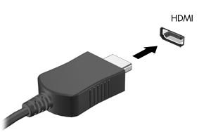 Para conectar um dispositivo de vídeo ou áudio à porta HDMI: 1. Conecte a extremidade do cabo HDMI à porta HDMI do computador. 2.