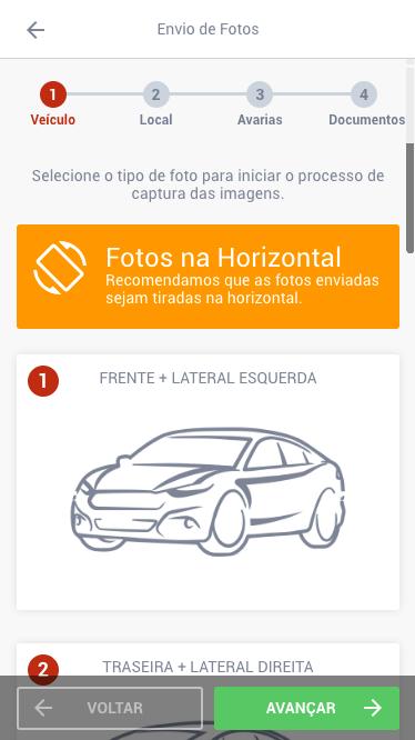 ENVIO DE FOTOS 4 TELA: FOTOS DO VEÍCULOS Etapa PASSO 3: Após clicar no botão Enviar Fotos, na tela inicial, o usuário terá acesso à primeira etapa do envio de fotos pelo Cilia-SMS.